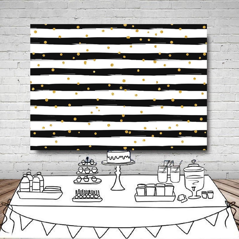 Sensfun 7x5ft Black and White Stripe Photography Backdrops Gold Glitter Sequin Dots Photo Background for Wedding Baby Shower Happy Birthday Party Photobooth Banner Photo Studio Props-WP028 - Image 3